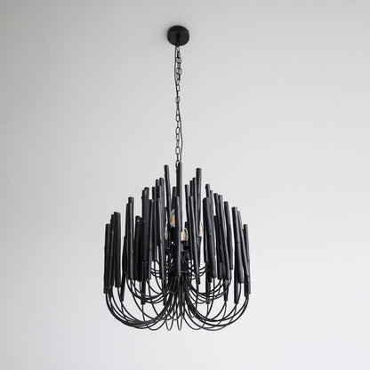 Layered Wood Rod Multi-Light Chandelier