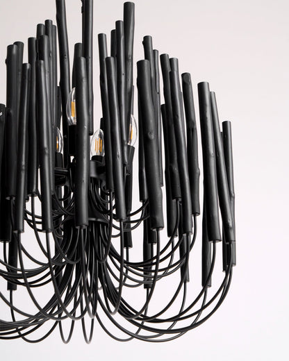Layered Wood Rod Multi-Light Chandelier