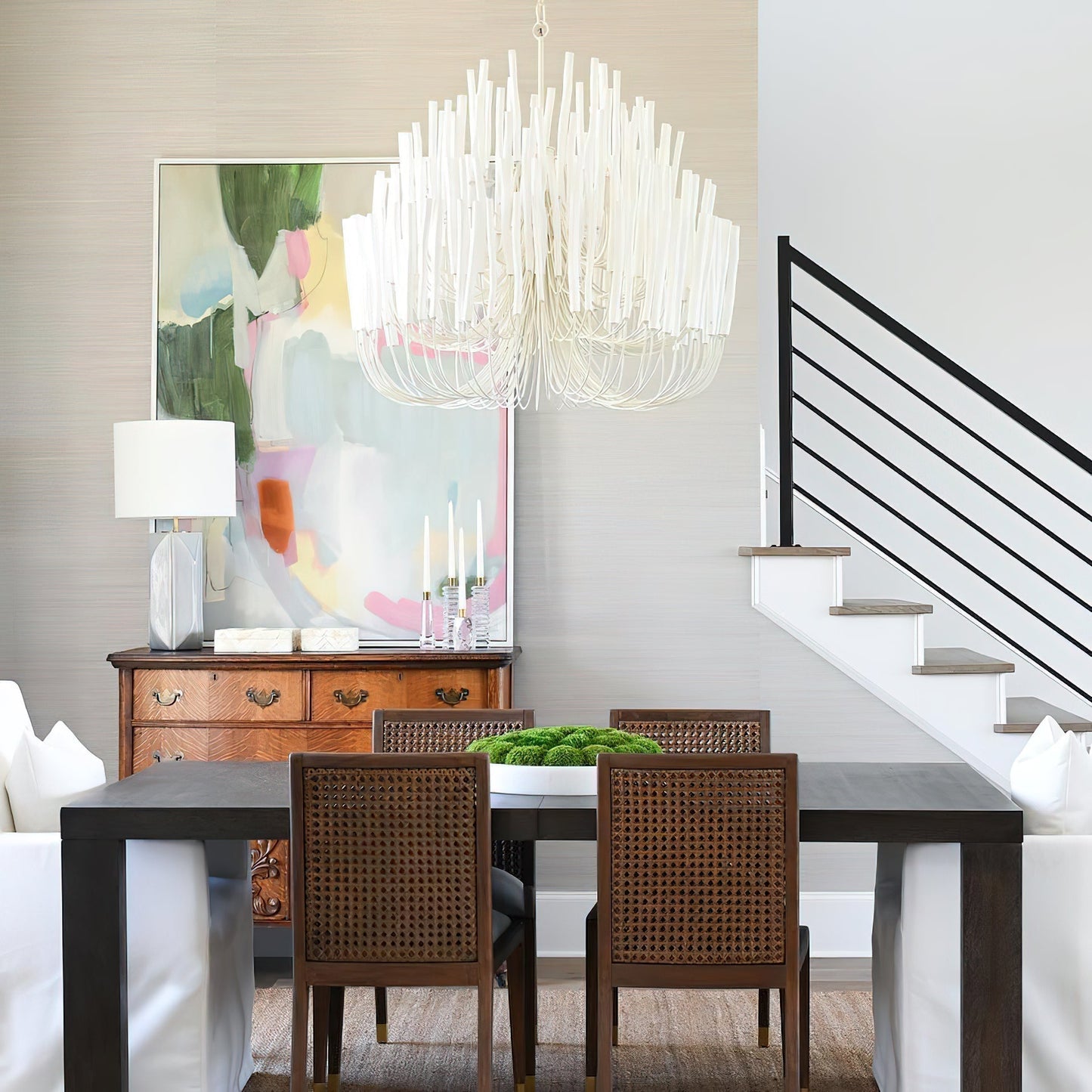 Layered Wood Rod Multi-Light Chandelier