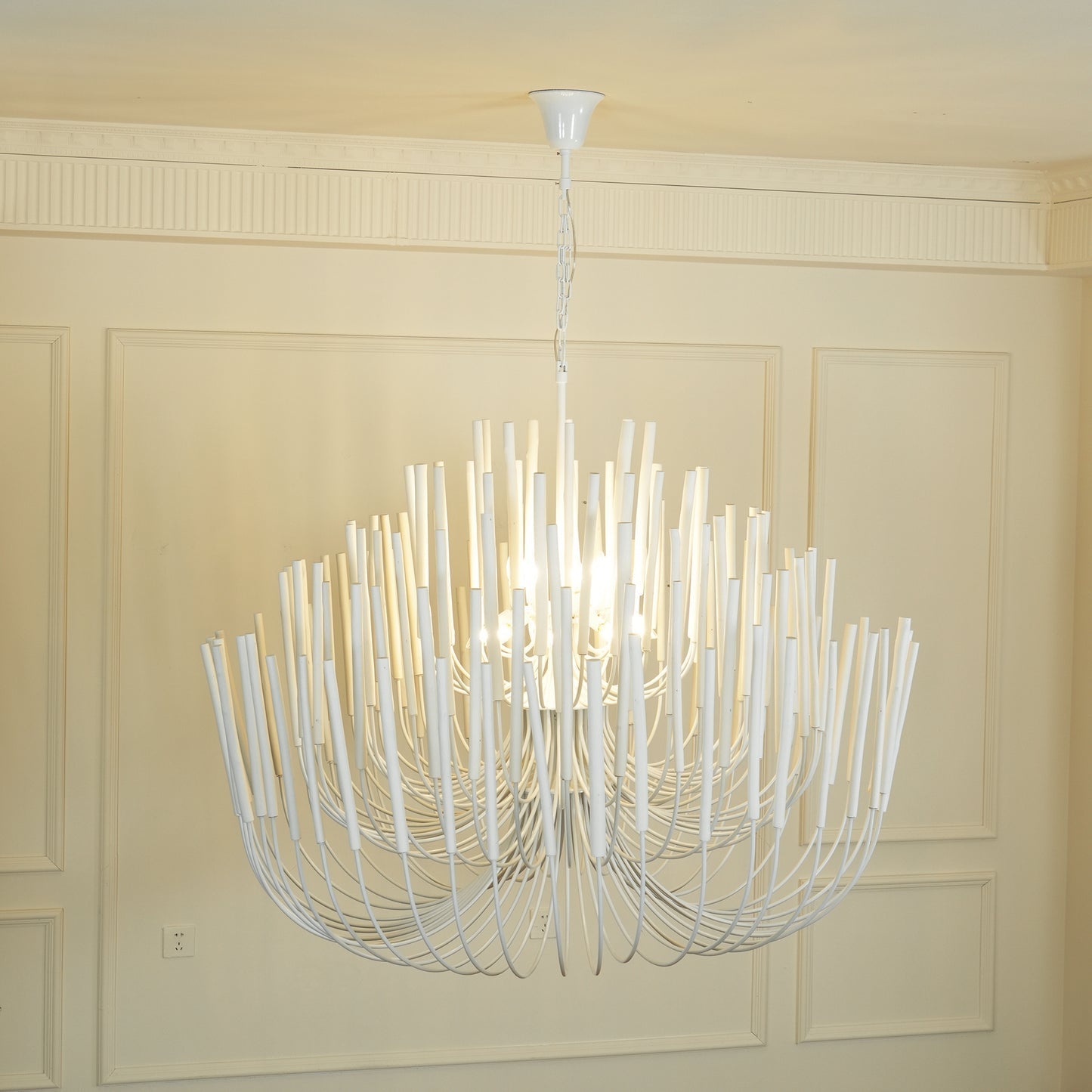 Layered Wood Rod Multi-Light Chandelier