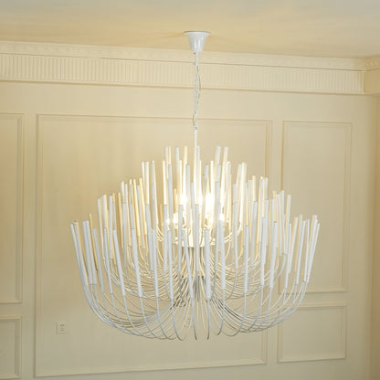 Layered Wood Rod Multi-Light Chandelier