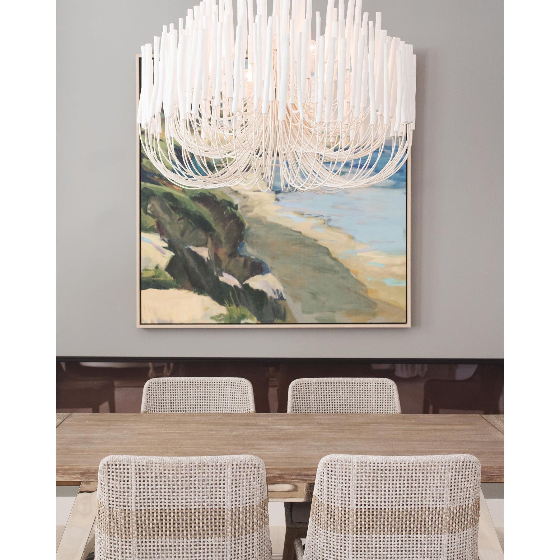 Layered Wood Rod Multi-Light Chandelier