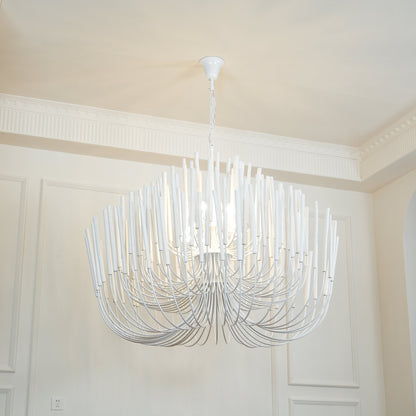 Layered Wood Rod Multi-Light Chandelier