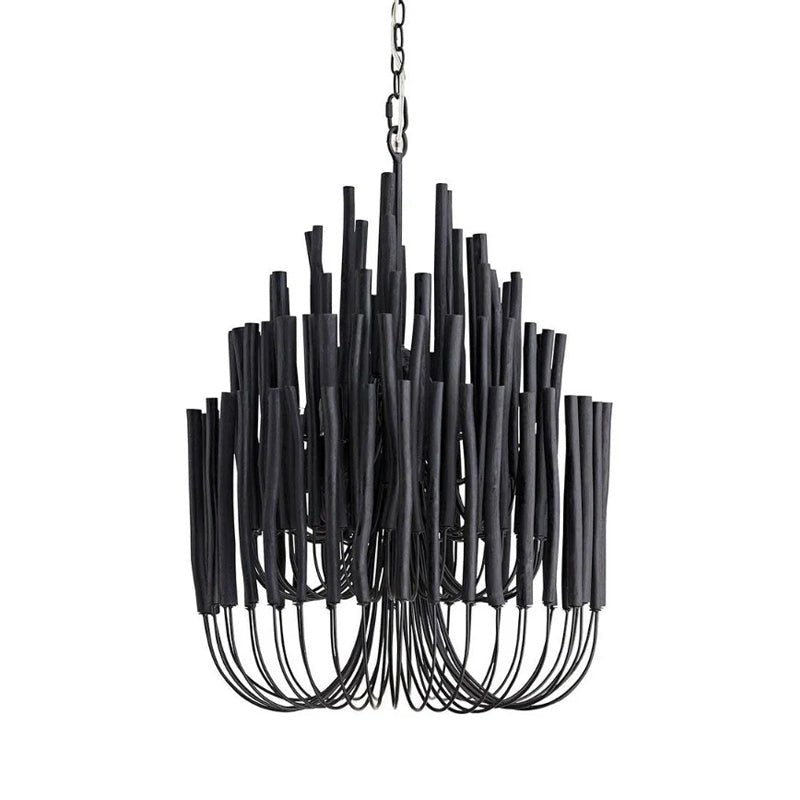 Layered Wood Rod Multi-Light Chandelier
