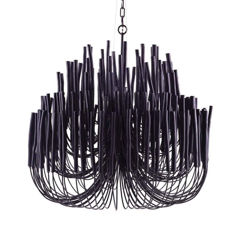 Layered Wood Rod Multi-Light Chandelier
