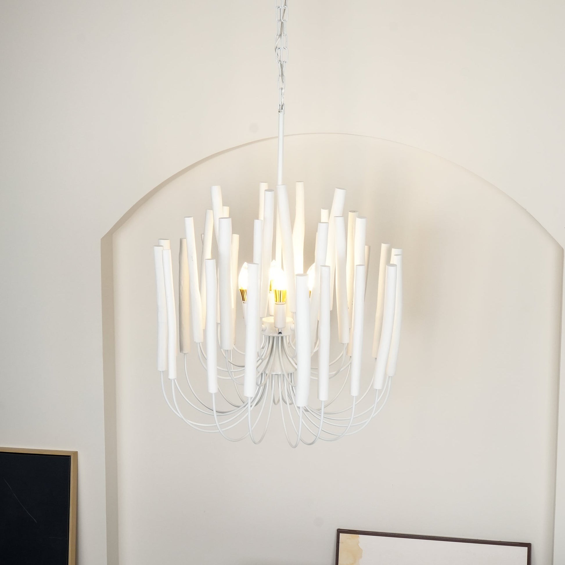 Layered Wood Rod Multi-Light Chandelier