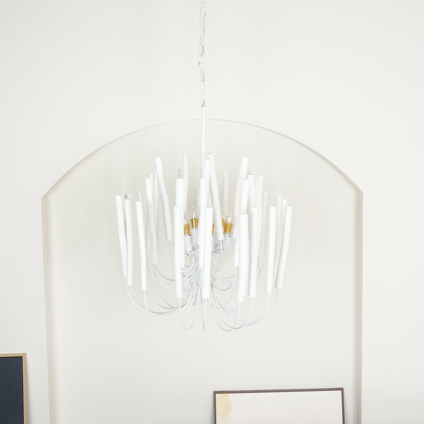 Layered Wood Rod Multi-Light Chandelier