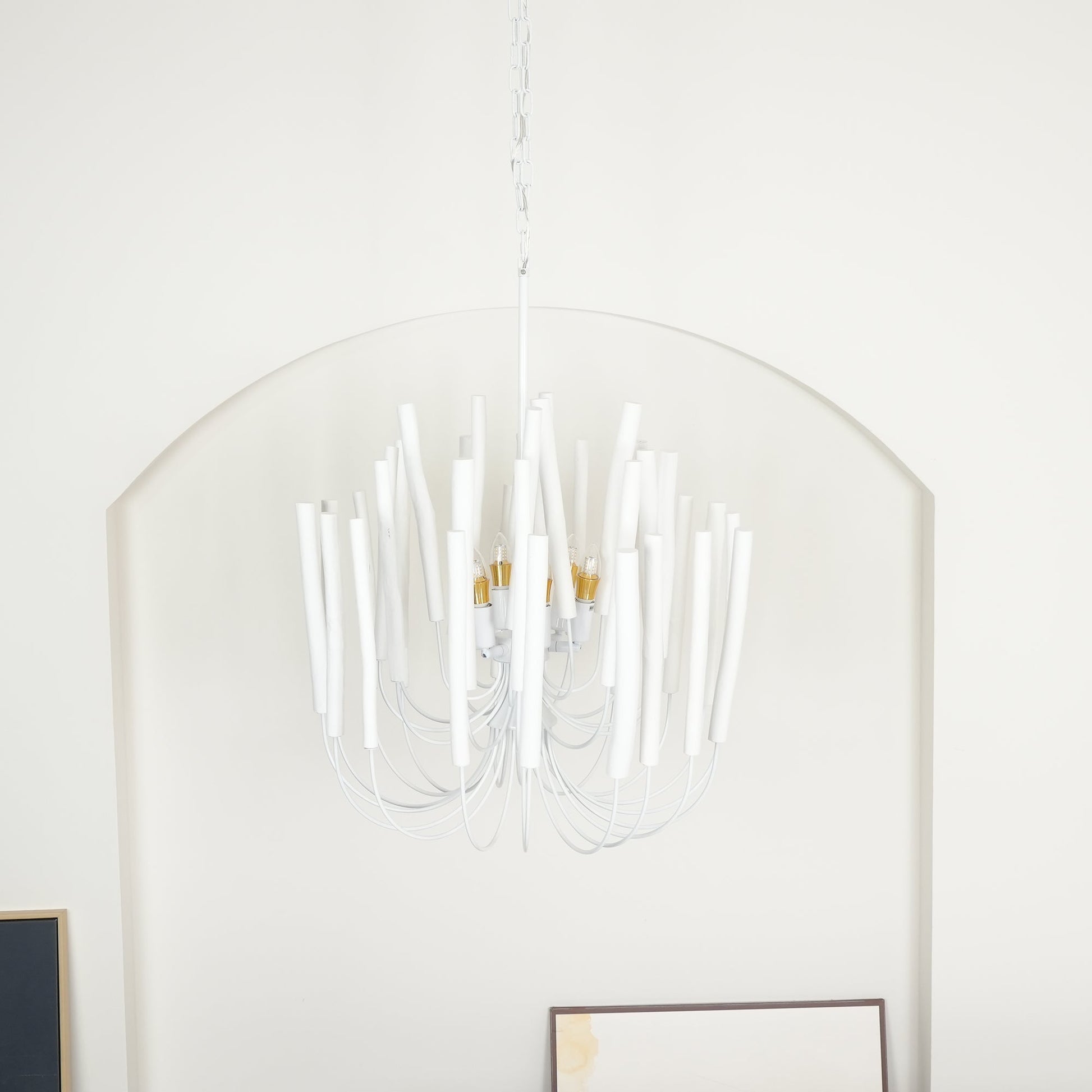 Layered Wood Rod Multi-Light Chandelier