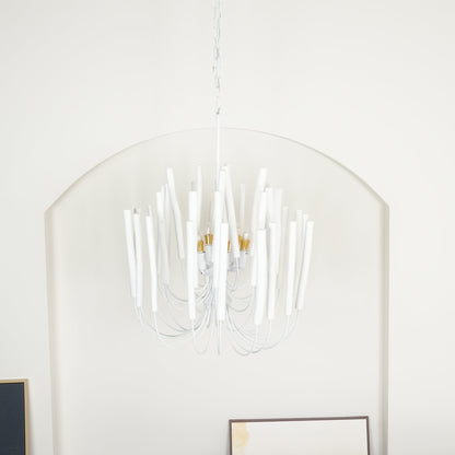 Layered Wood Rod Multi-Light Chandelier
