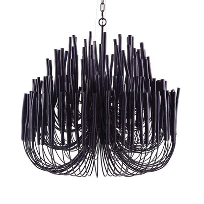 Layered Wood Rod Multi-Light Chandelier