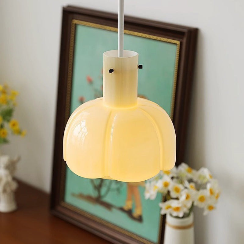 Retro Glass Bud Pendant Light / Milk white / E27 tricolor light