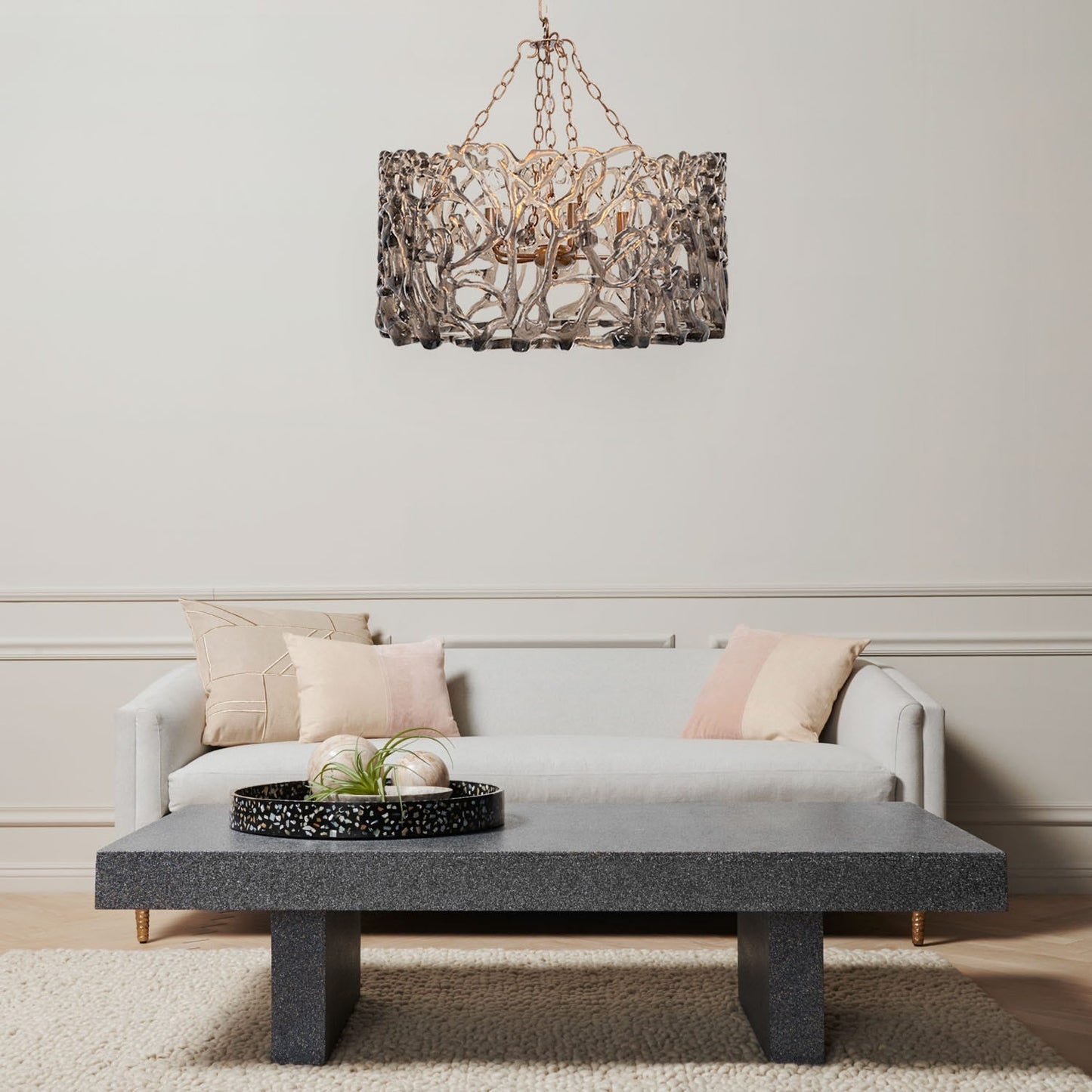 Smoked Glass and Metal Chandelier / Clear/Gold