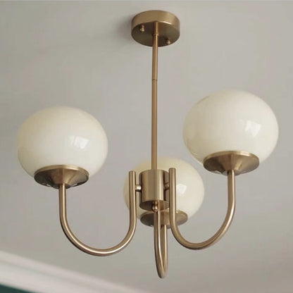 Three-Light Glass Globe Chandelier / White Light / 3heads Copper Pink Lampshade