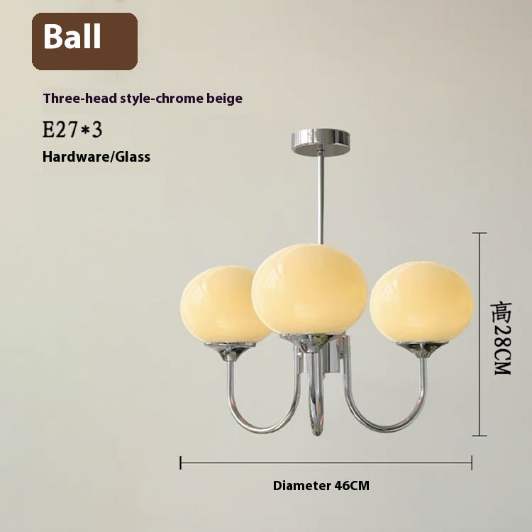 Three-Light Glass Globe Chandelier / White Light / 3heads Copper Milky White