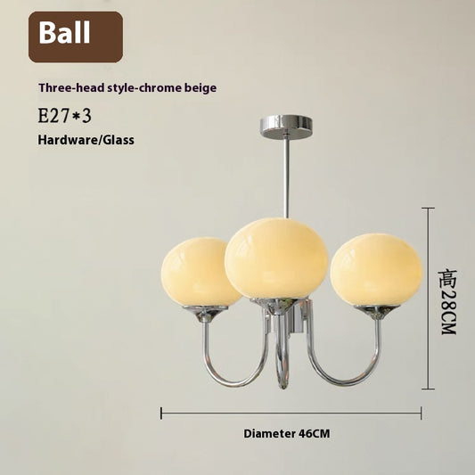 Three-Light Glass Globe Chandelier / White Light / 3heads Copper Milky White