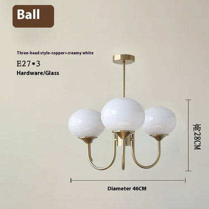 Three-Light Glass Globe Chandelier / White Light / 3heads Color Beige