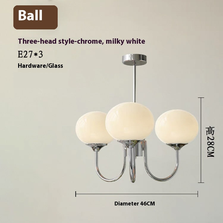 Three-Light Glass Globe Chandelier / White Light / 3heads Copper Beige