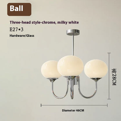 Three-Light Glass Globe Chandelier / White Light / 3heads Copper Beige