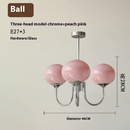 Three-Light Glass Globe Chandelier / White Light / 3heads Color Pink