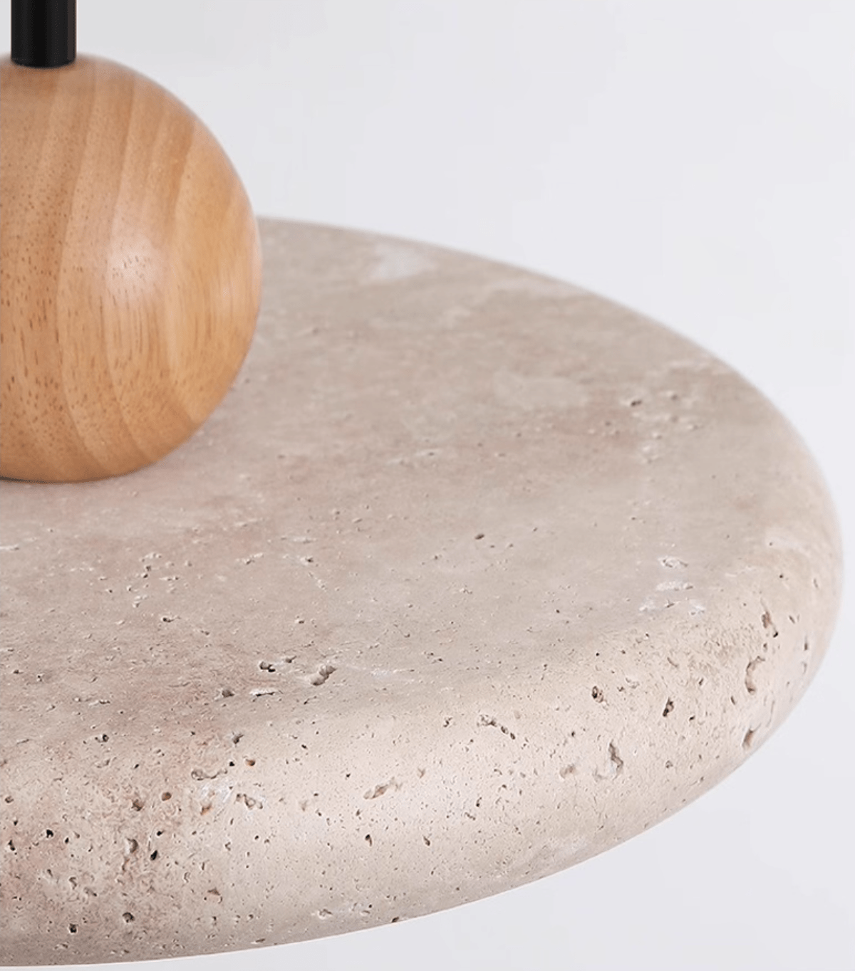 Travertine Wood Integrated LED Pendant Light / ∅ 15.7″ x H 3.7″ / Yellow Travertine & Wood Color / Warm Light