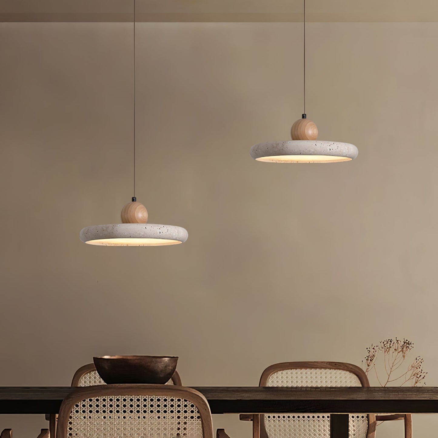 Travertine Wood Integrated LED Pendant Light