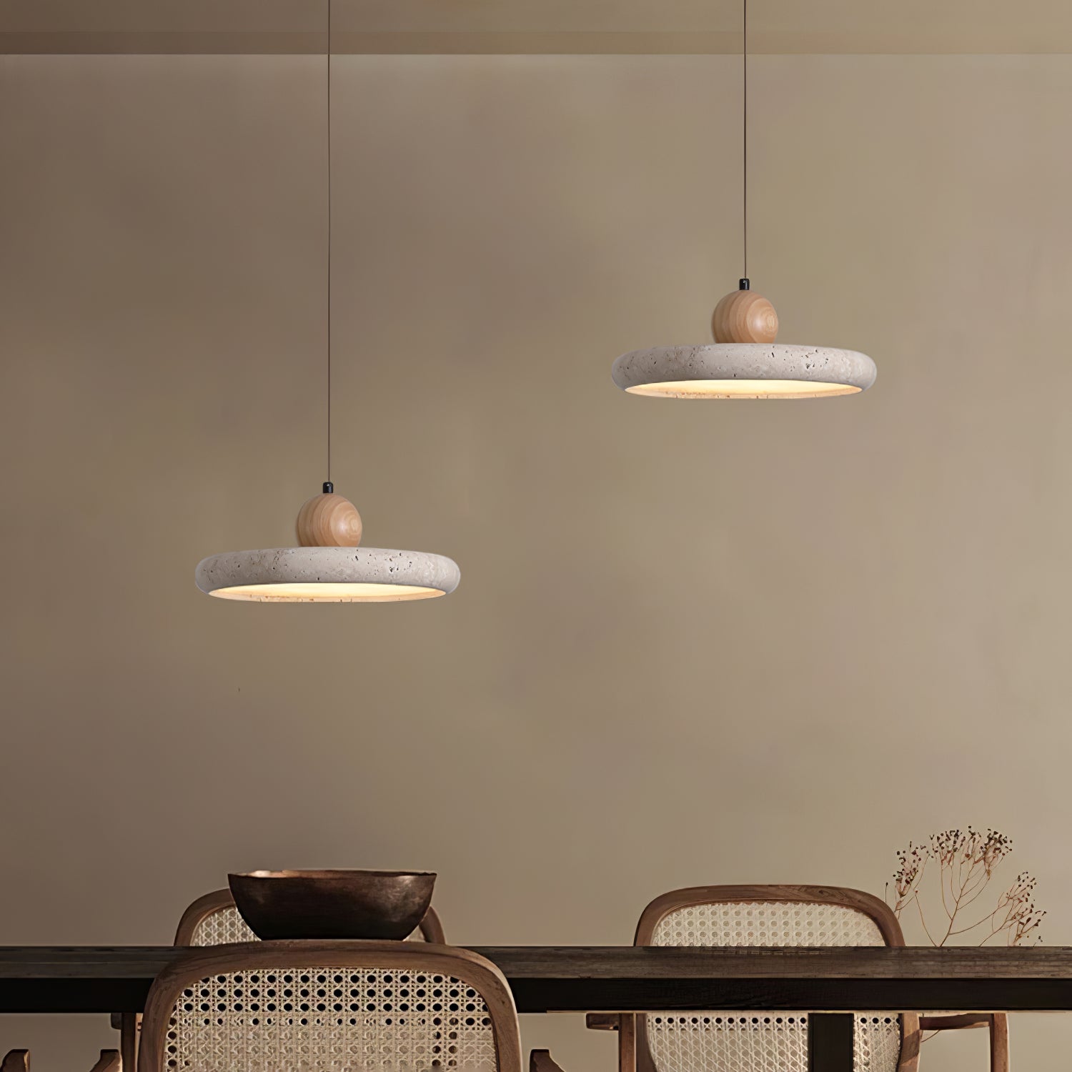 Travertine Wood Integrated LED Pendant Light