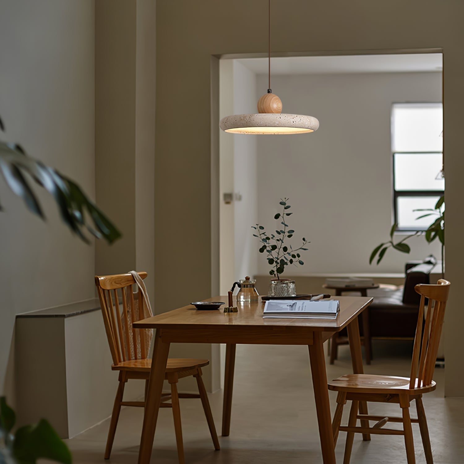 Travertine Wood Integrated LED Pendant Light