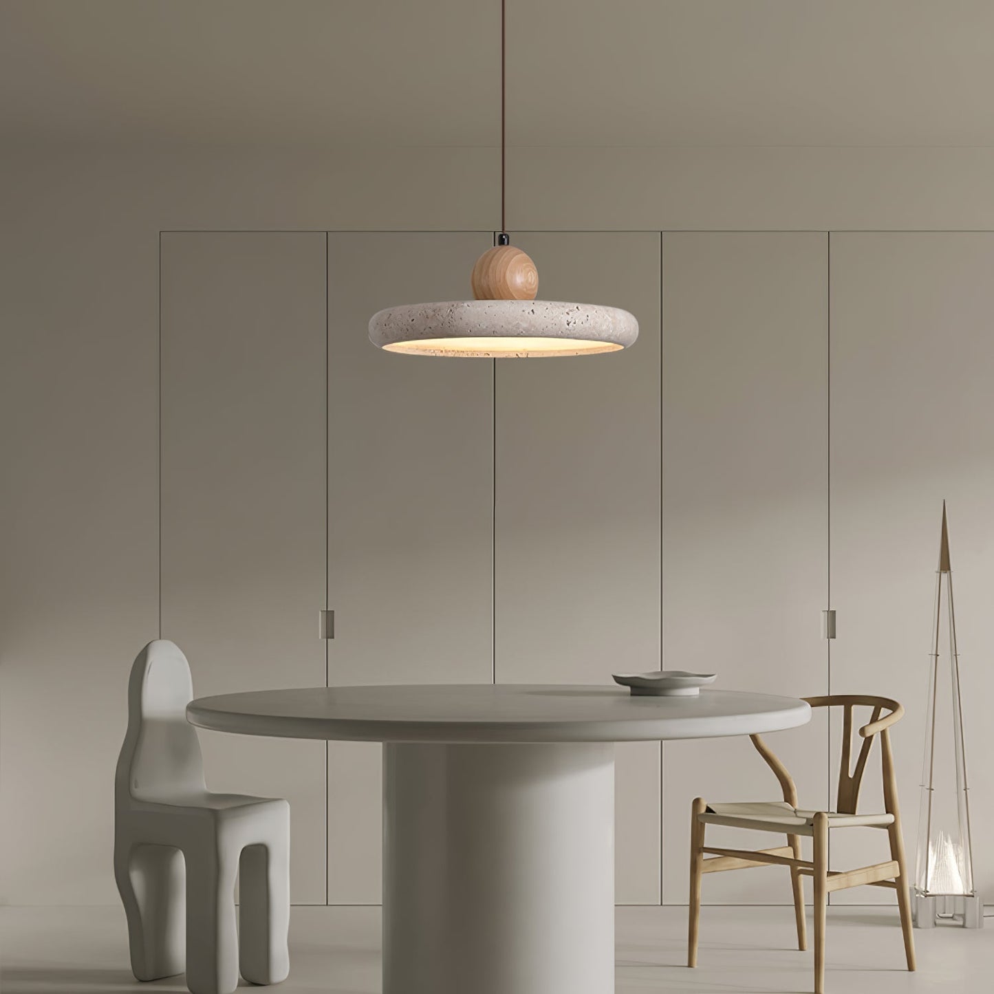 Travertine Wood Integrated LED Pendant Light